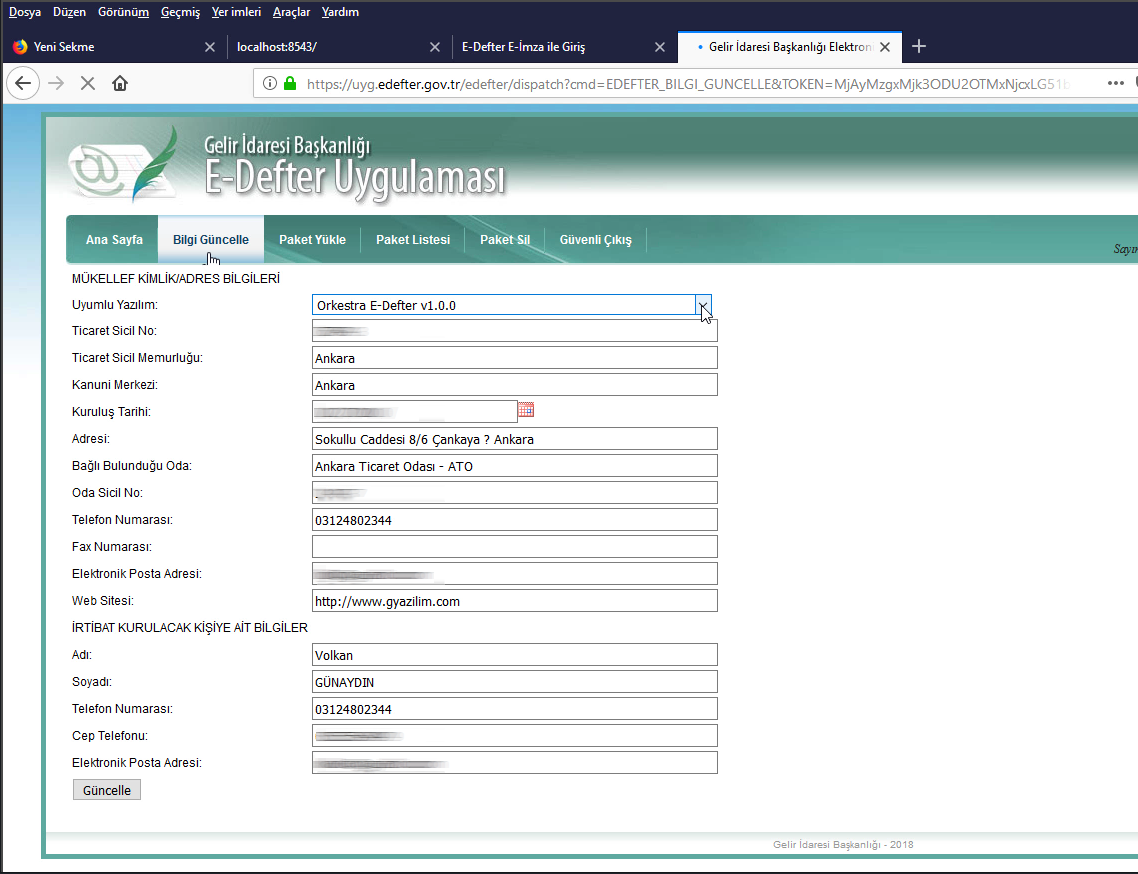 e-defter Program değişikliği